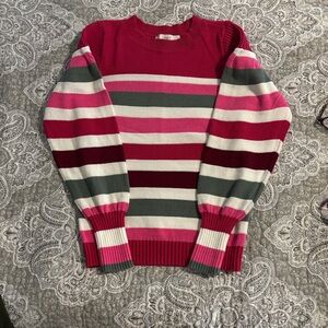 LOFT Women's Striped Sweater - Red, Pink, Olive, cream
